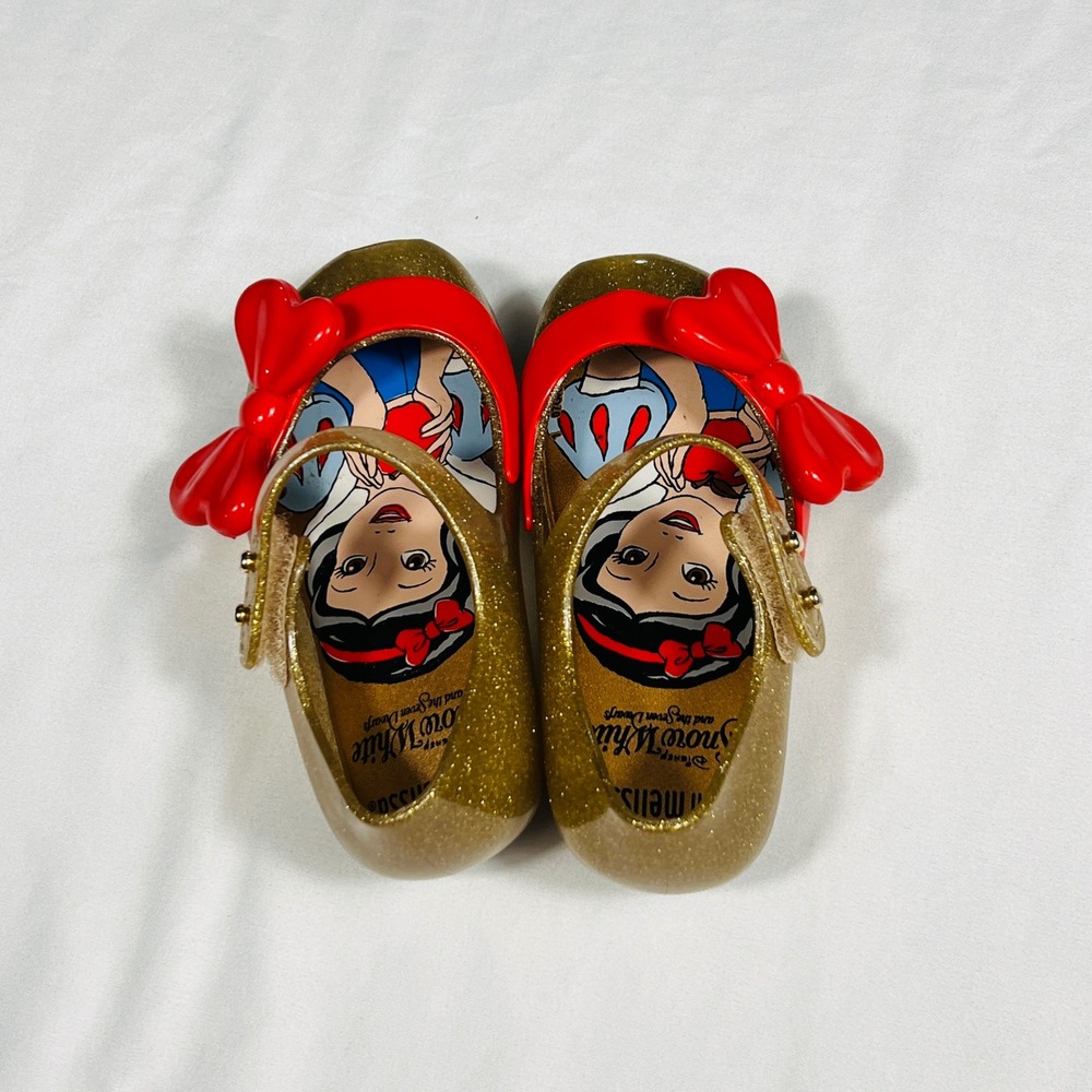 Mini Melissa Snow White Disney Princess Gold Glitter Jelly Mary Jane Shoe Size 7